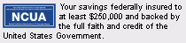 Your savings federally insured to at least $250,000 and backed by the full faith and credit of the United States Government. National Credit Union Administration, a US Govenment Agency