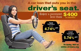 New Auto with rates as low as 4.74% and Used or Refinanced Autos with rates as low as 5.74%
